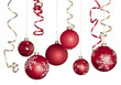 Red shiny decorative Christmas balls on white background