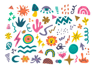 Canvas Print - set of colorful hand drawn doodles of different shapes, abstract elements for modern design, vector 