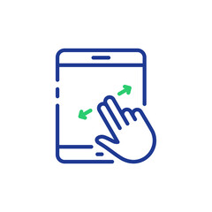 Poster - Zoom Action on Device Display Line Icon. Swipe on Tablet Linear Pictogram. Scroll Up in Digital Electronic Move Gesture Outline Icon. Move Tablet Screen. Editable Stroke. Isolated Vector Illustration