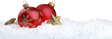 Red Shiny Decorative Christmas Balls On White Background