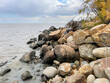 Stones of the shore of Lake Khanka in autumn. Russia, Primorsky Krai