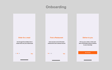 Wall Mural - On boarding of Online food ordering app. UI UX Mobile template. online on a smartphone. Vector illustration.