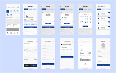 Wall Mural - Online ticket booking app Ui UX design. UI, UX, GUI layout for booking app, mobile app and responsive website