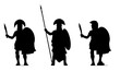 Silhouette with Greek hoplites. Ancient warriors. Drawing with Spartan warrior.