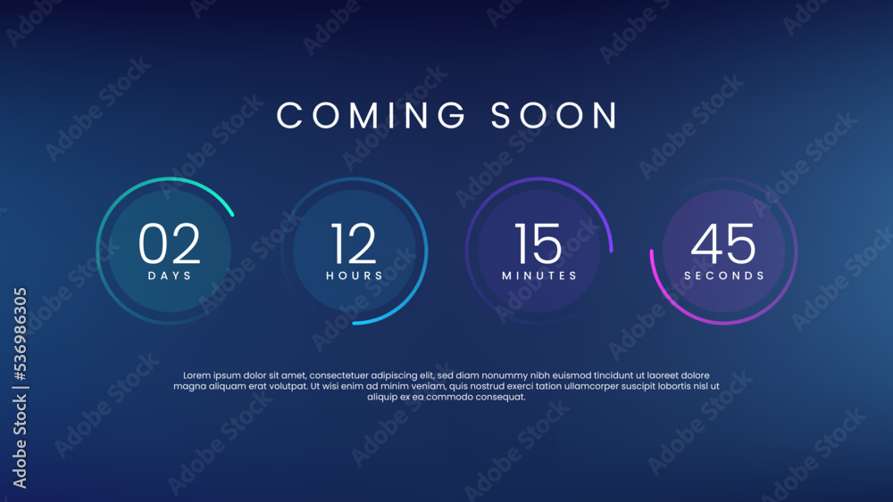 Colorful coming soon countdown timer for website stock vector adobe stock