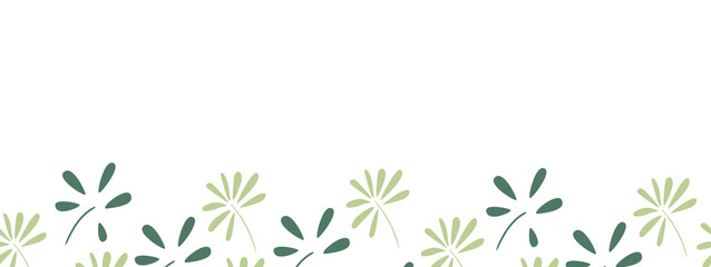 Wall Mural - Seamless frame with green abstract leaves on a white background. Botanical border, banner for placing text, etc. Rectangular vector illustration in naive style.