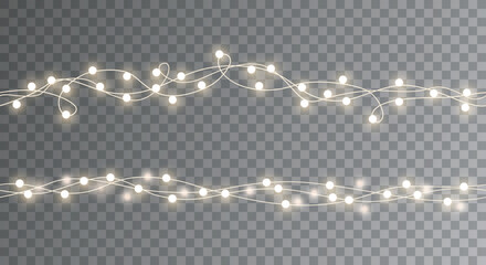 Wall Mural - vector shiny set of seamless light garlands - christmas decoration element on transparent background