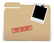 Folder  with the words Top Secret stamped on it, Isolated on a white background.