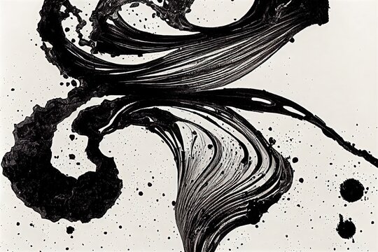 Wall Mural -  - Modern, elegant, abstract and fantastic graphic design elements, as if black brush paint dripped on white paper. Background design.