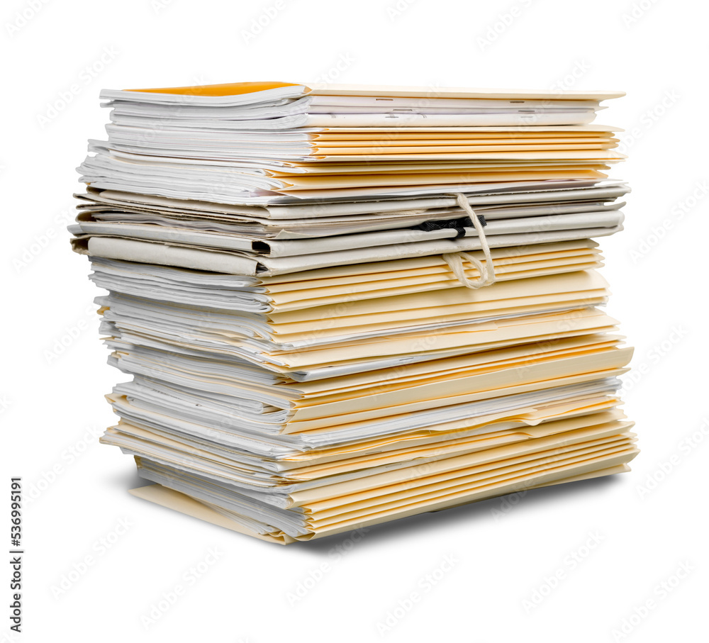 Foto de Stock File folders with documents isolated on white background ...