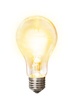 Glowing Yellow Light Bulb On White