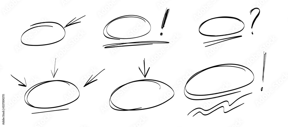 Issue Highlight Shape Highlight oval marker frames, arrows, underlines lines set. Hand drawn ...