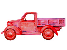 Old Red Truck Isolated