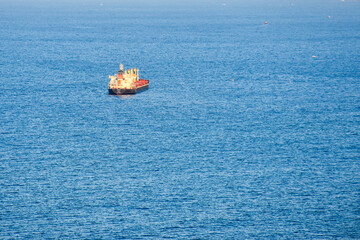 Oil tanker ship on the Mediterranean sea in Algiers city. Global energy crisis.