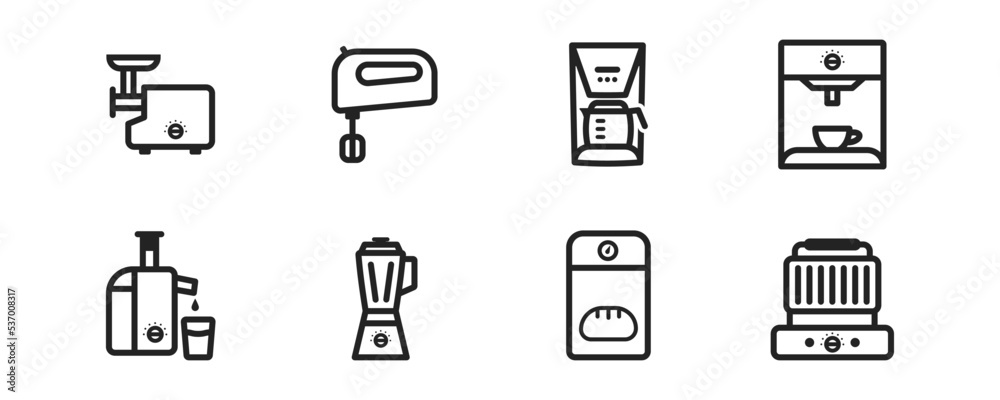 Simple icon set of kitchen appliance. Cooking symbol. Coffee making ...