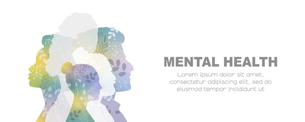 Wall Mural - Mental Health banner. Card with place for text. Flat vector illustration.