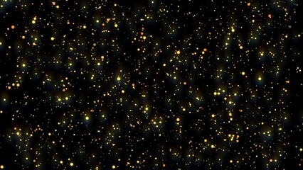 Poster - 4K Bokeh lights. Glowing particles. Floating defocused light particle. Isolated on black background. Gold color. Xmas backdrop. 2023 New Year. Motion graphics.