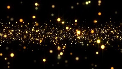 Poster - 4K Bokeh lights. Glowing particles. Floating defocused light particle. Isolated on black background. Gold color. Xmas backdrop. 2023 New Year. Motion graphics.