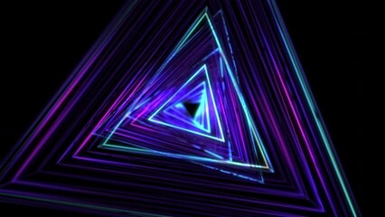 Wall Mural - 4K Futuristic neon tunnel. Abstract technology background. Motion backdrop. Abstract triangles. Sci-fi glowing lines.