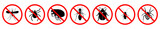 Fototapeta  - Insect ban signs set. Pest is forbidden. Prohibition of various parasitic insects. Red STOP sign. Vector illustration.