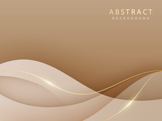 Wall Mural - futuristic brown gradient abstract background with shadow waves and luxurious golden lines