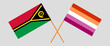 Crossed flags of Vanuatu and Lesbian Pride. Official colors. Correct proportion