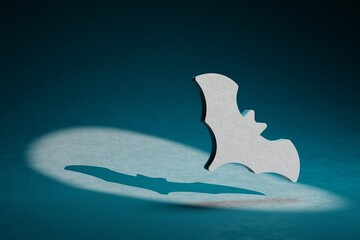 Poster - Beautiful abstract illustrations Halloween bat symbol icon on a dark blue background. 3d rendering illustration. Background pattern for design.