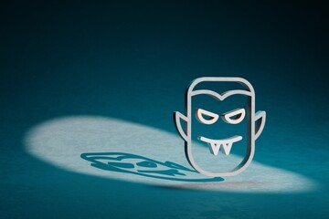 Poster - Beautiful abstract illustrations Halloween vampire symbol icon on a dark blue background. 3d rendering illustration. Background pattern for design.
