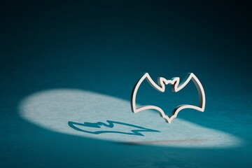 Poster - Beautiful abstract illustrations bat symbol icon on a dark blue background. 3d rendering illustration. Background pattern for design.