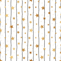 Poster - Star seamless pattern. Repeated gold stars background. Abstract glitter design for prints. Repeating marble foil. Cute wallpaper. Repeat random stars. Irregular starry texture. Vector illustration
