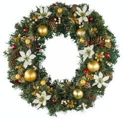 Wall Mural - christmas decorative wreath of holly, ivy, mistletoe, cedar and leyland leaf sprigs