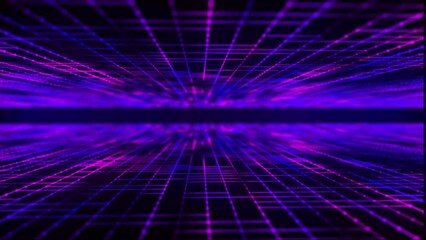 Poster - Digital technology background. Big Data visualization. Dynamic field of glowing particles. Abstract background. 3d rendering. 4k animation.
