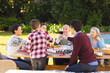 © wavebreak3 - Caucasian family spending time together outside and having meal