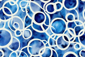 Canvas Print - Contemporary art seamless pattern background. Abstract grunge geometric shapes. Watercolor hand drawn indigo circles, rectangles, squares texture. Watercolour print for textile, wallpaper, wrapping.