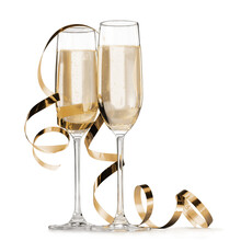 Two Glasses Of Champagne Isolated On White Background