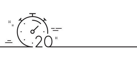 Poster - Timer 20 minutes line icon. Stopwatch time sign. Countdown clock symbol. Minimal line illustration background. Timer line icon pattern banner. White web template concept. Vector
