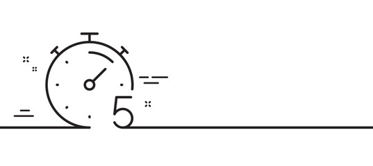 Poster - Timer 5 minutes line icon. Stopwatch time sign. Countdown clock symbol. Minimal line illustration background. Timer line icon pattern banner. White web template concept. Vector
