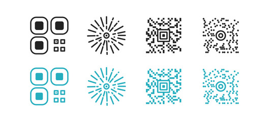 QR code icon set. Flat design. Concept of data. Verification, digital business. Smartphone scanning symbol.