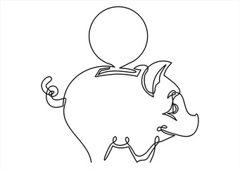 Wall Mural - Continuous line drawing. Piggy bank.