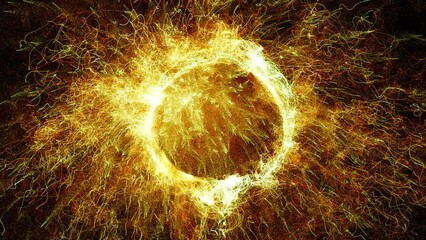 Wall Mural - Cosmic energy strings. Energy flows in the form of thin bright elements. Lines form structural fibers
