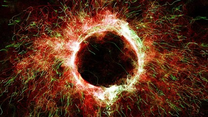 Wall Mural - Cosmic energy strings. Energy flows in the form of thin bright elements. Lines form structural fibers
