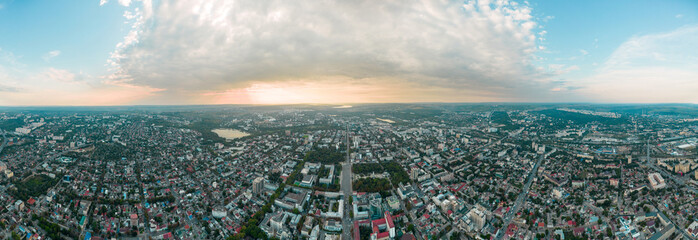 Aerial drone panoramic view of Chisinau downtown, Moldova