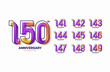 Colorful anniversary celebration logotype set. 141, 142, 143, 144, 145, 146, 147, 148, 149, 150