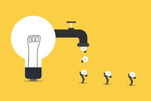 Businessman Or Investor Get Idea From Lightbulb Faucet. Income, Opportunity, Ideas And Creativity Concept.