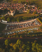 Castle Of Savigny-lès-Beaune, France - 07 September 2021: Aerial View Of A Fighter Jet Collection,.