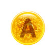 Vitamin A. Golden color liquid bubble with air bubbles isolated
