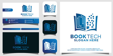 book technology digital blue gradient logo design template