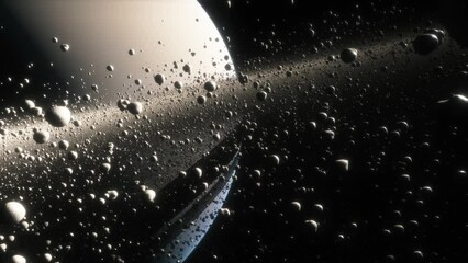 Wall Mural - cinematic animation of saturn's rings made of rocks, dust and ice. planet saturn is a huge planet of