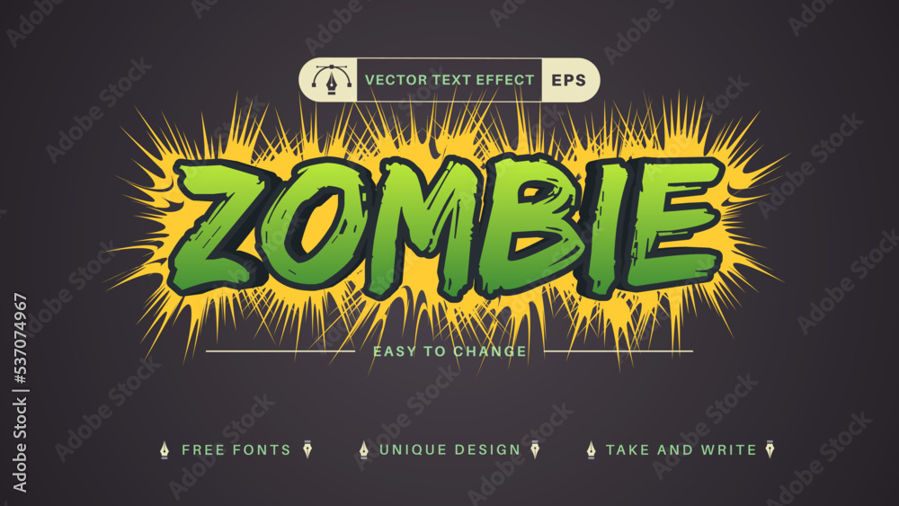 Zombie Writing Code Zombie - Editable Text Effect, Font Style Stock Vector | Adobe Stock