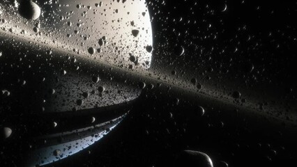 Wall Mural - cinematic animation of saturn's rings made of rocks, dust and ice. planet saturn is a huge planet of